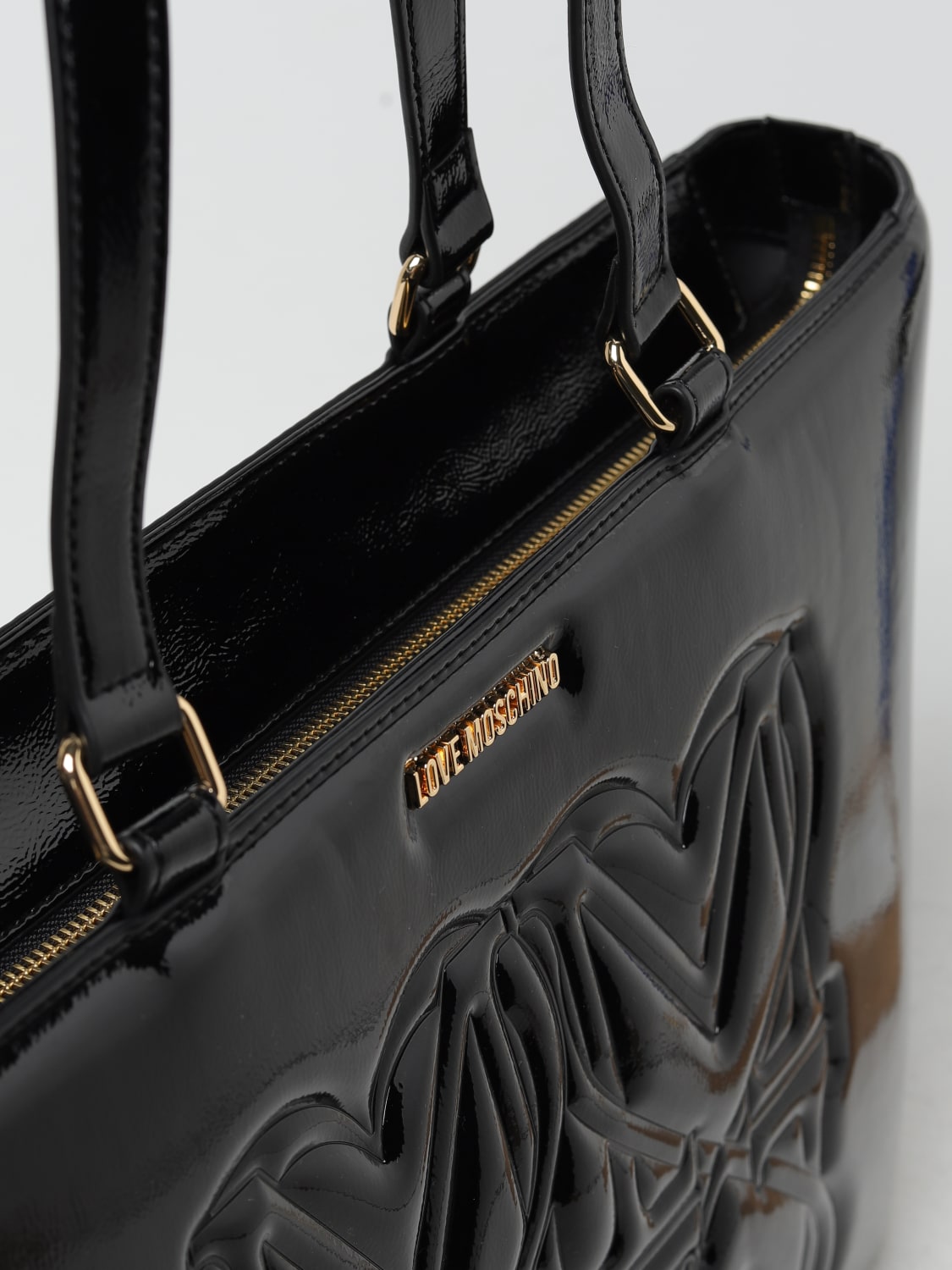 LOVE MOSCHINO: bag in tumbled patent leather with embossed