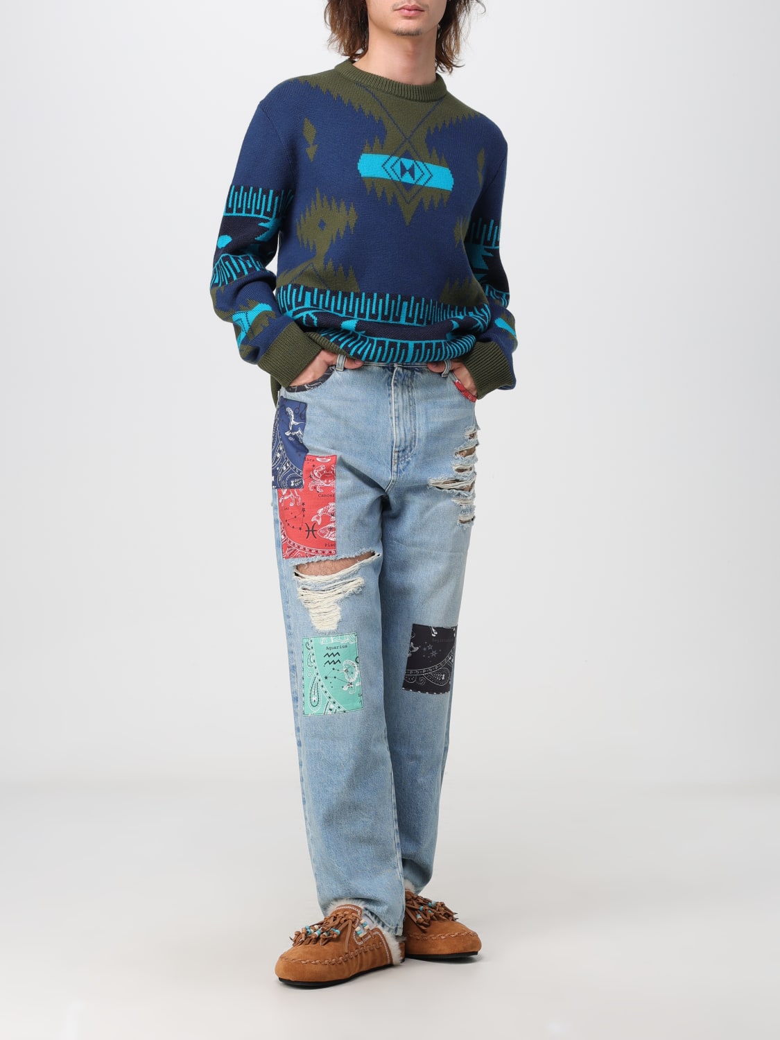 Patchwork wide-leg jeans in blue - Alanui