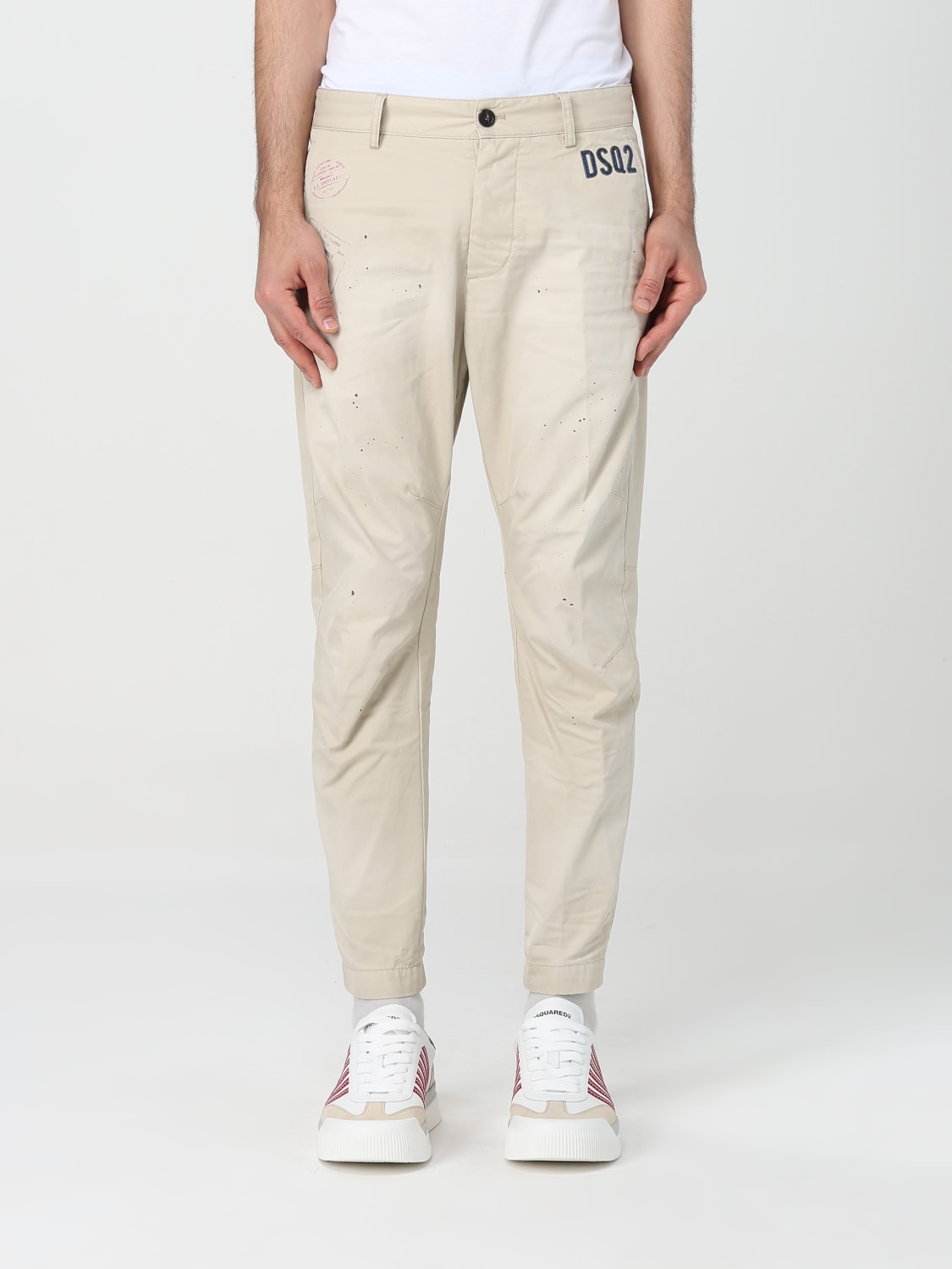 Dsquared2 - Pantalone Beige Con Toppe Multicolor -  shop  online