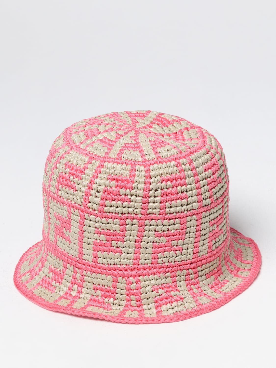 Fendi Outlet: hat in raffia and cotton with all-over FF monogram