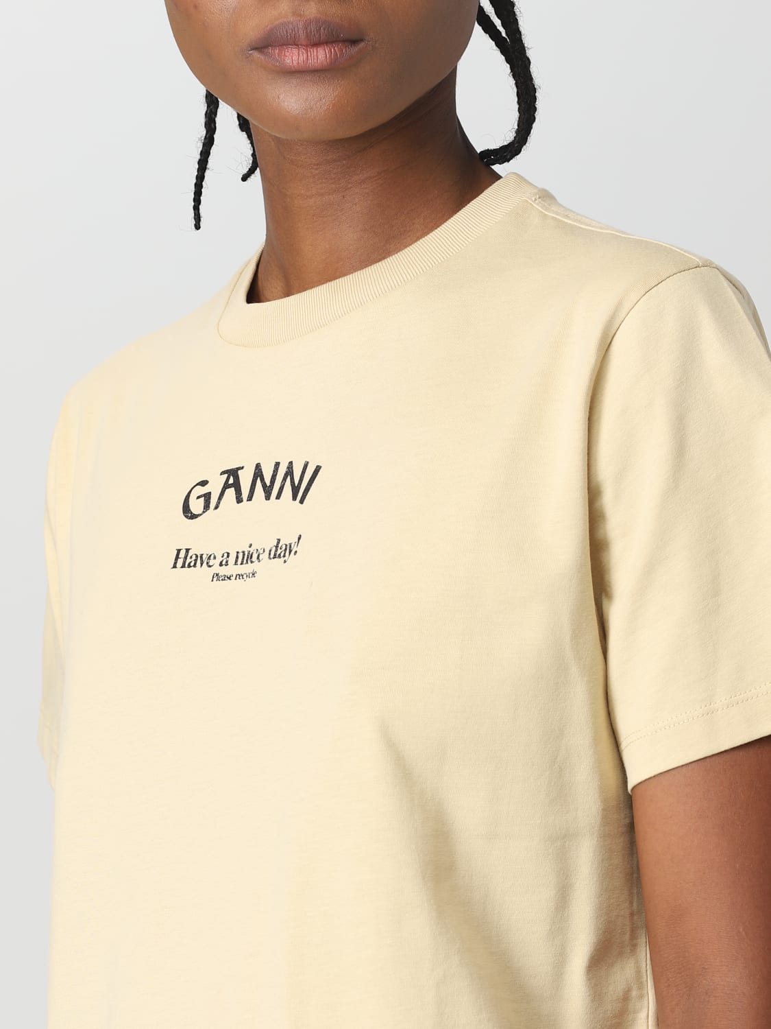 GANNI: cotton t-shirt - Beige | Ganni t-shirt T3531 online at