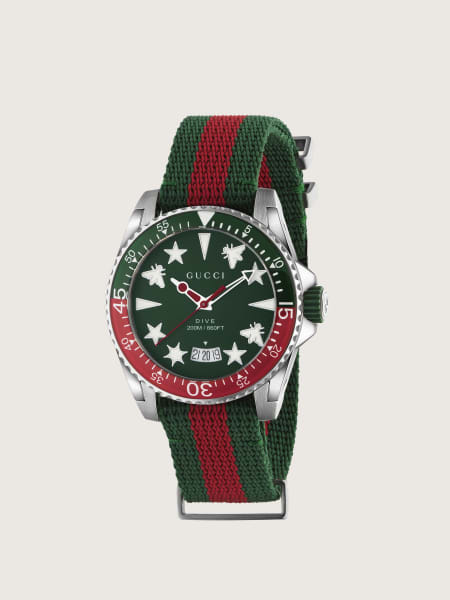 Steel case, green and red bezel, green rubber crown, green dial