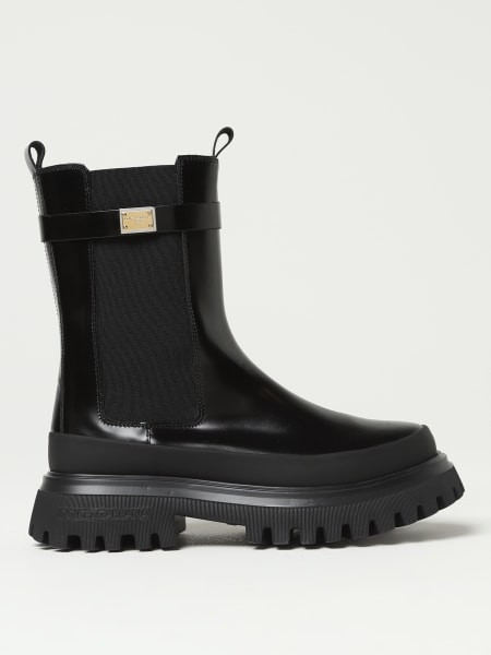 Kids' Dolce & Gabbana: Dolce & Gabbana leather ankle boots with metal logo label