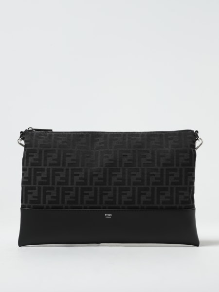 Fendi After pouch in leather and fabric with jacquard FF monogram