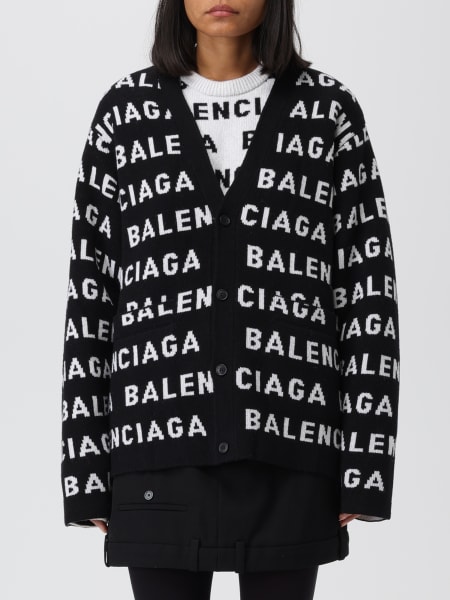 Women's Balenciaga: Balenciaga cardigan in wool blend with all-over logo