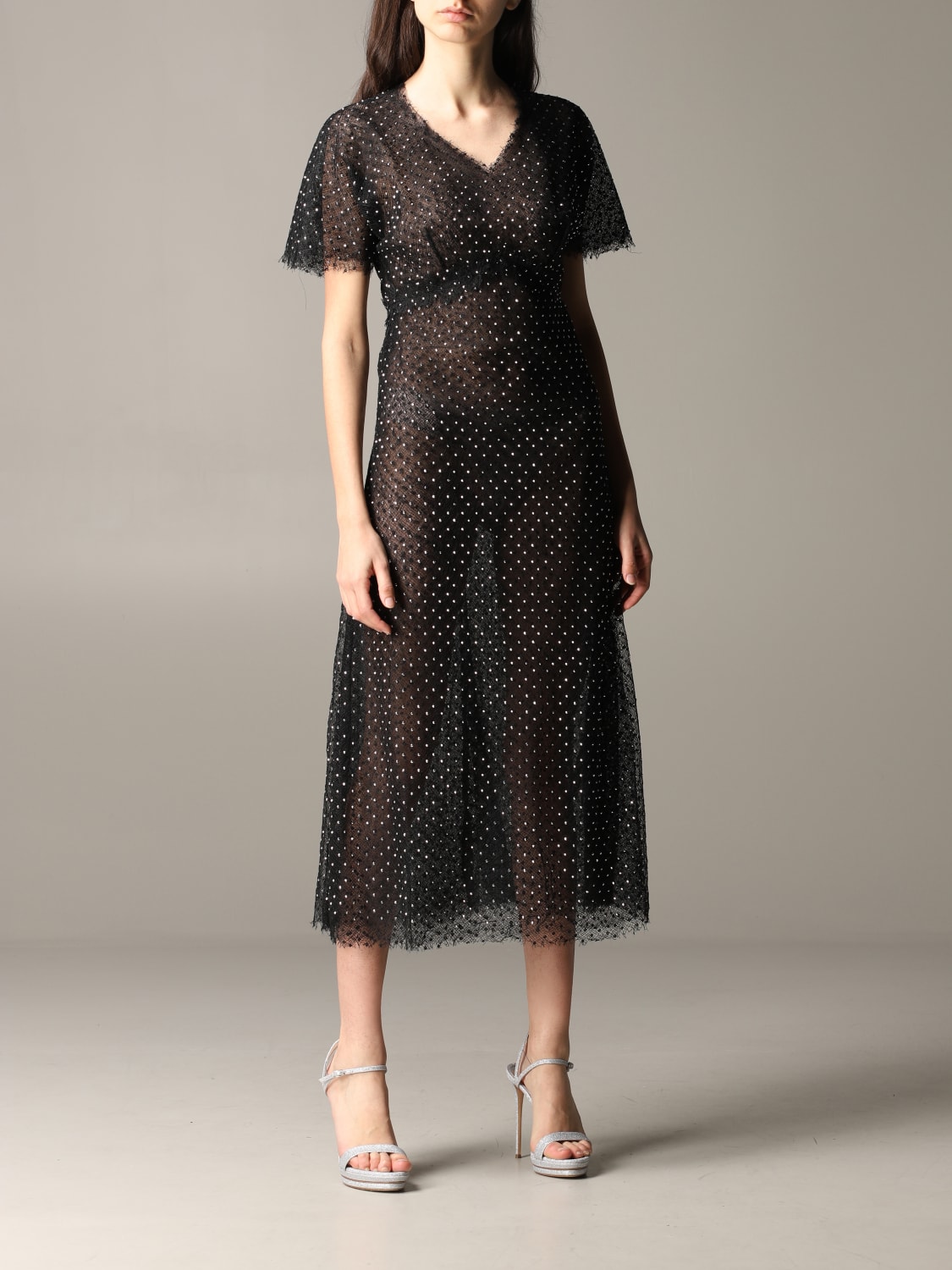 ERMANNO SCERVINO Outlet: lace dress with rhinestones - Black | ERMANNO  SCERVINO dress D362Q732 KOR online at GIGLIO.COM