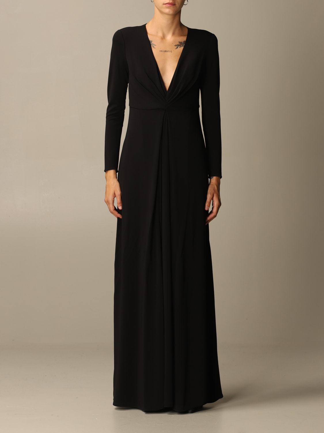 EMPORIO ARMANI Outlet long dress in jersey Black EMPORIO