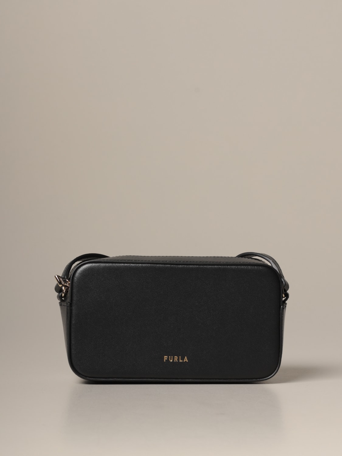 FURLA: camera bag in grained leather - Black | FURLA crossbody bags ...