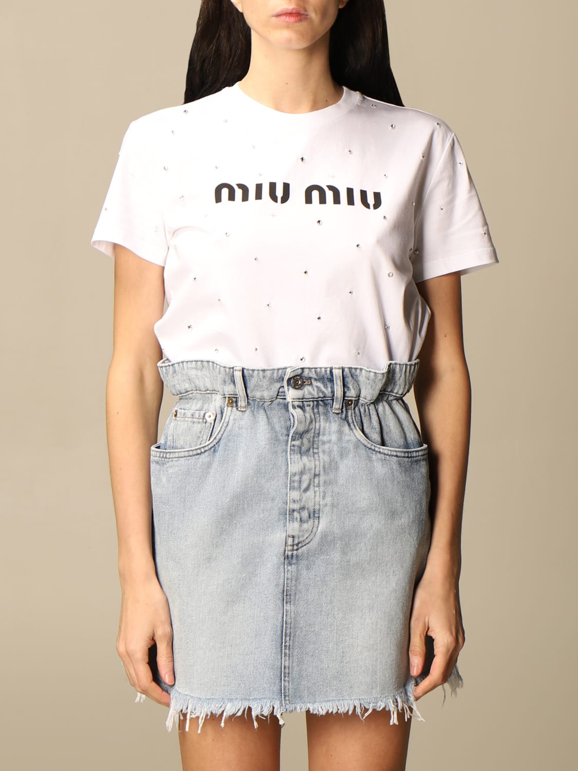 MIU MIU：Tシャツ レディース - ホワイト | GIGLIO.COMオンラインのMIU