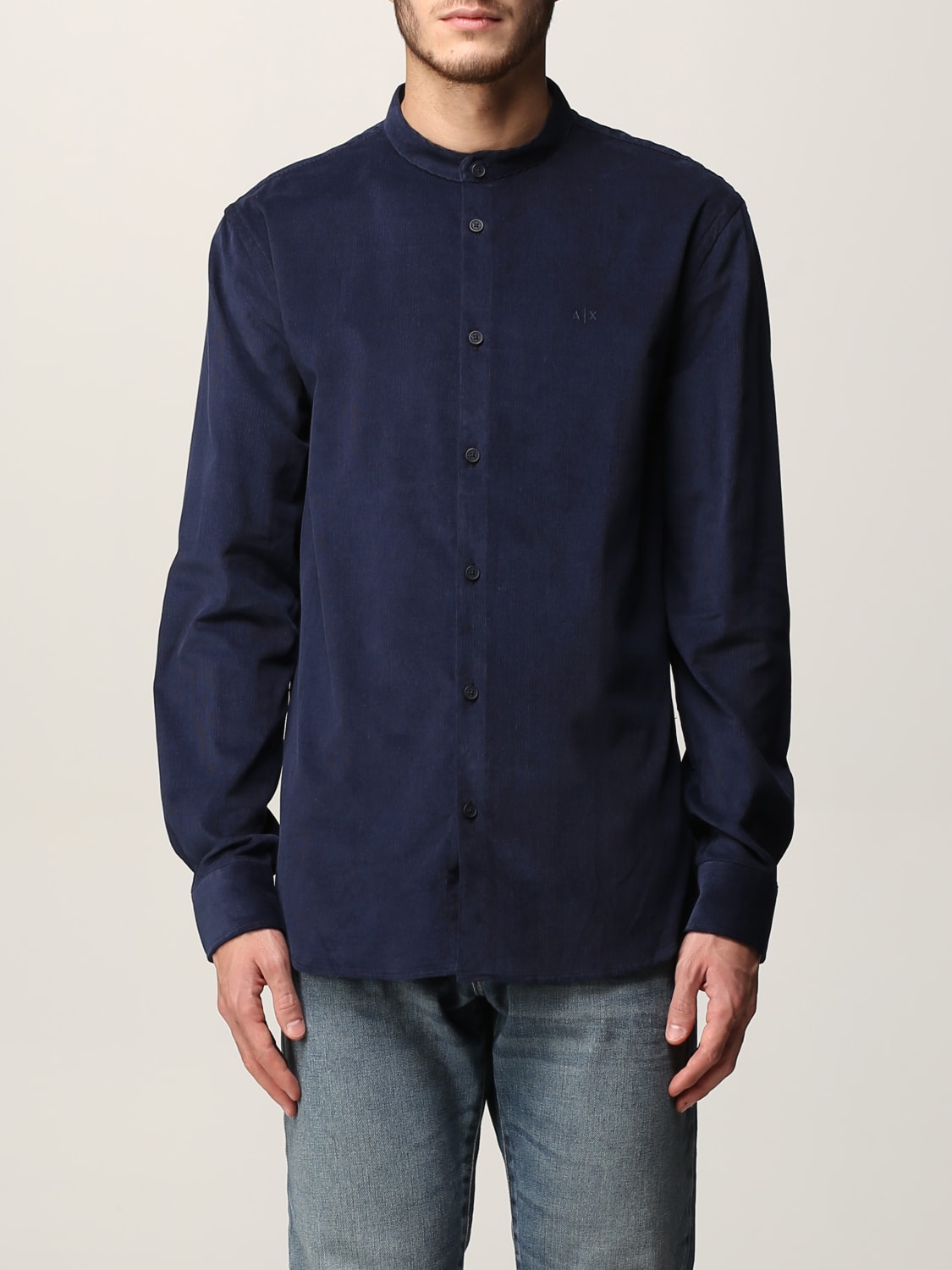 ARMANI EXCHANGE velvet shirt with embroidered logo Blue