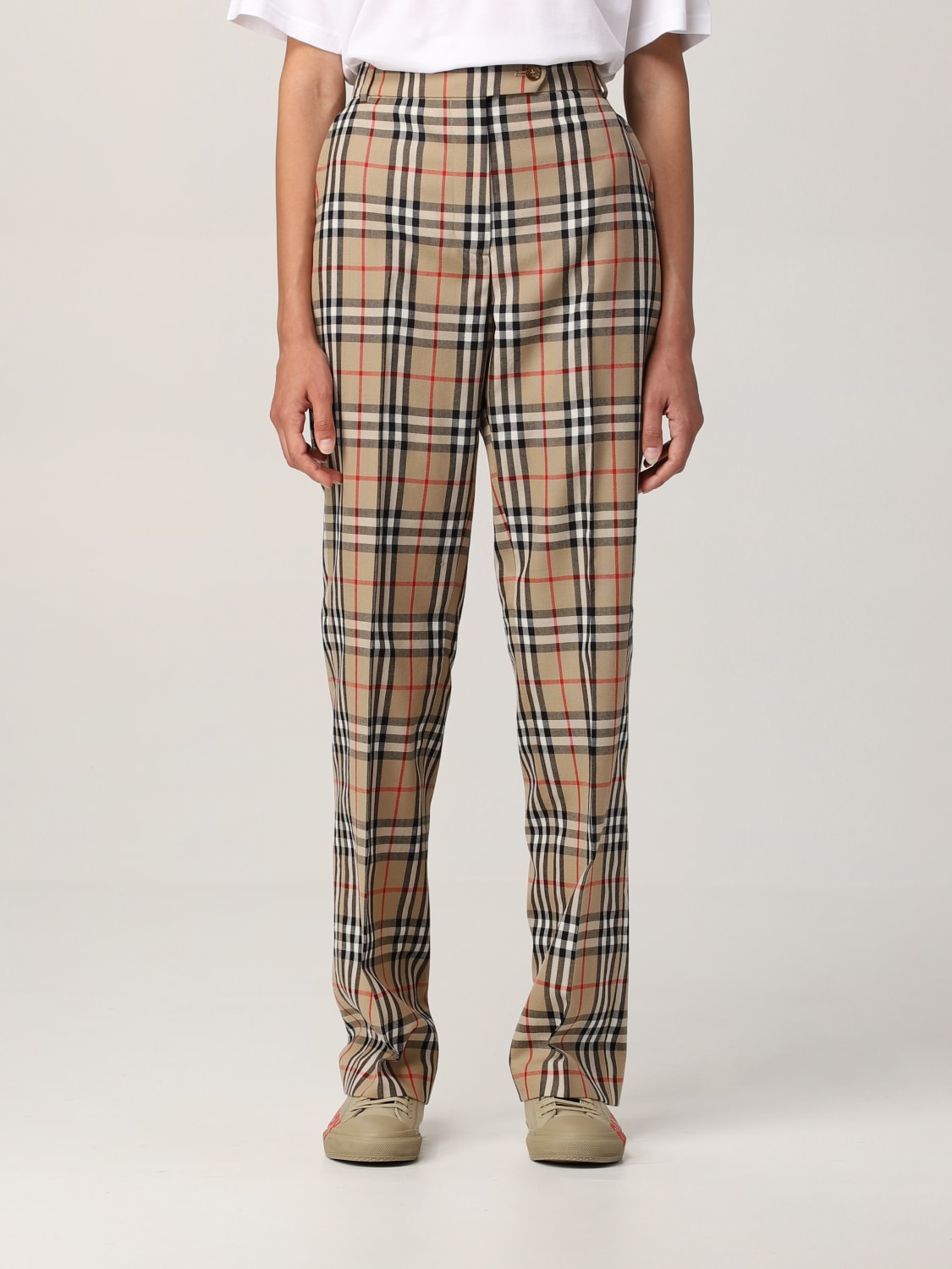 BURBERRY: trousers in check wool - Beige  BURBERRY pants 8033467 online at