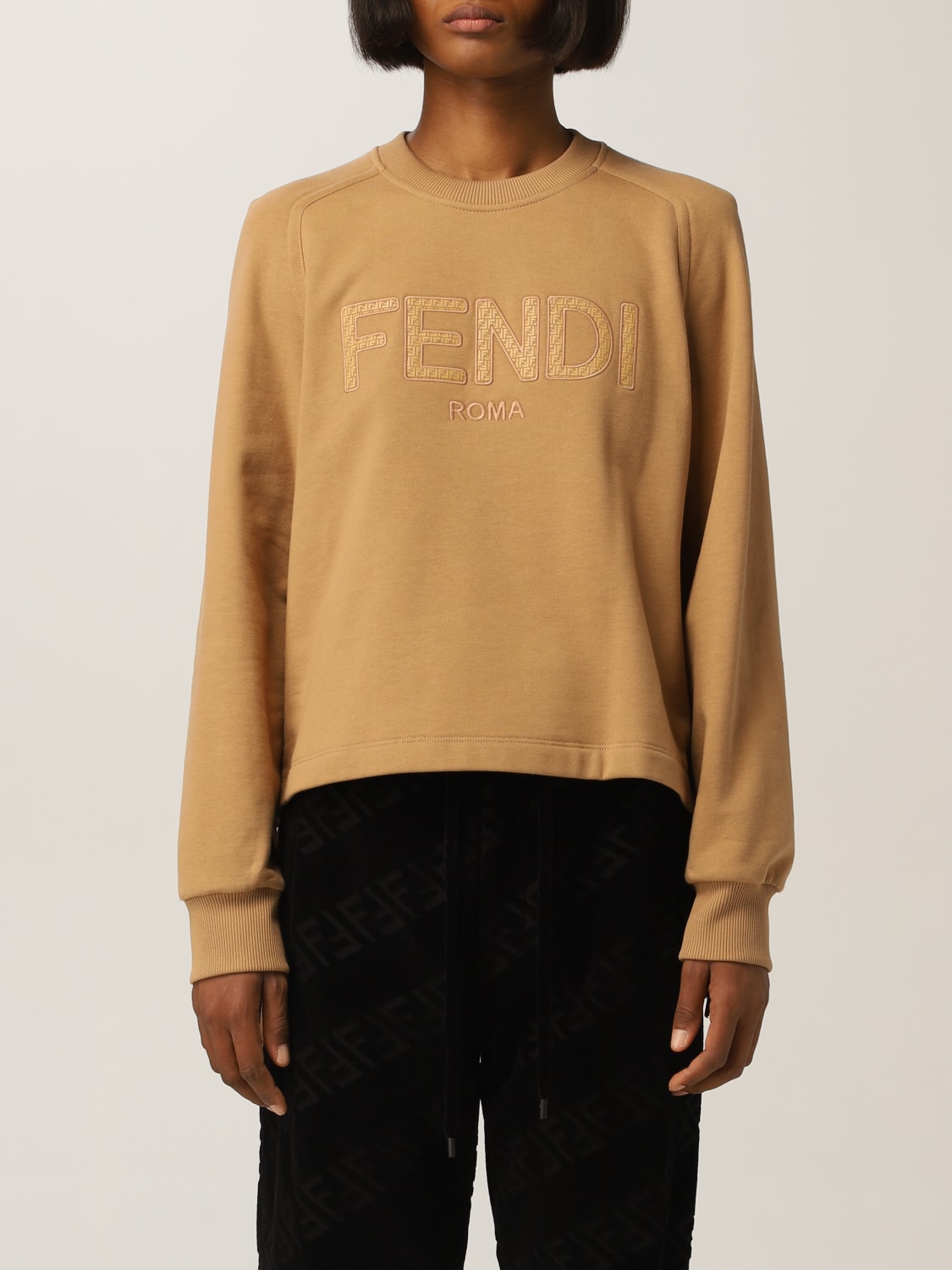 Fendi Outlet cotton sweatshirt with logo Beige Fendi