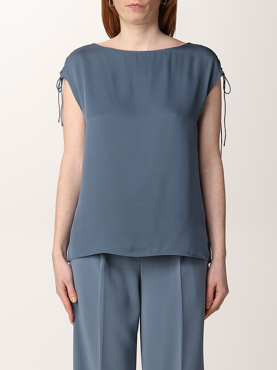 THEORY: blouse in silk with laces - Gnawed Blue | THEORY top L1002509 ...