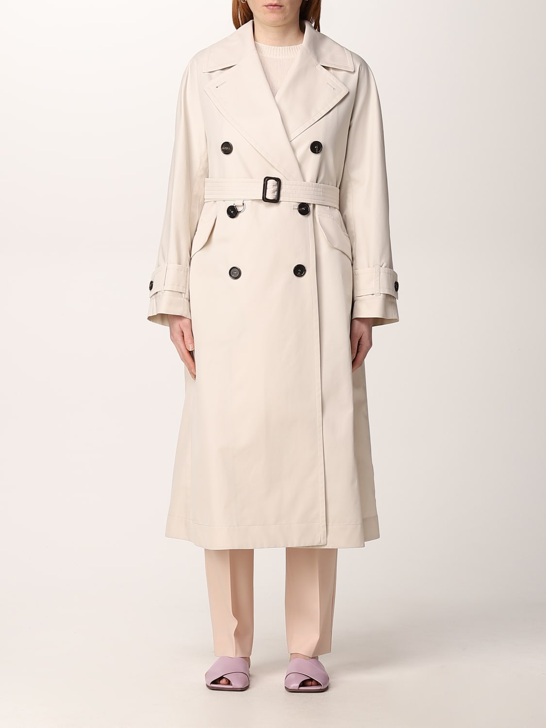 MAX MARA THE CUBE: trench coat in cotton gabardine - Yellow Cream | MAX ...