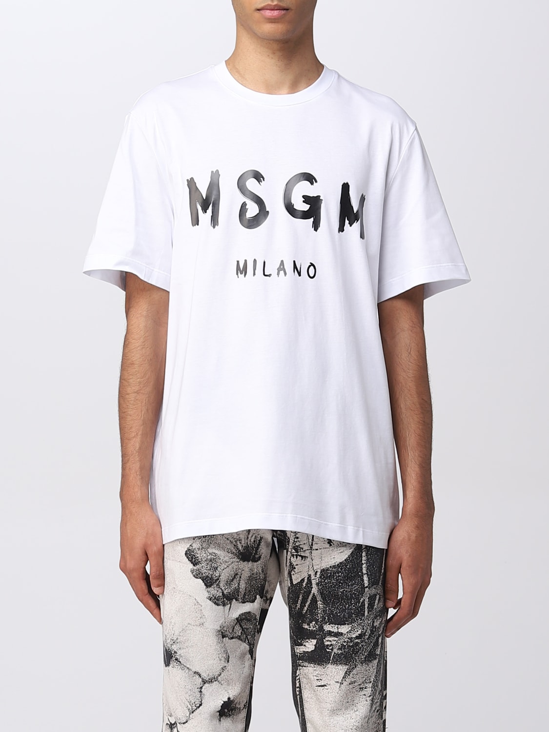 MSGM: T-shirt with logo print - White | MSGM t-shirt MM510200002