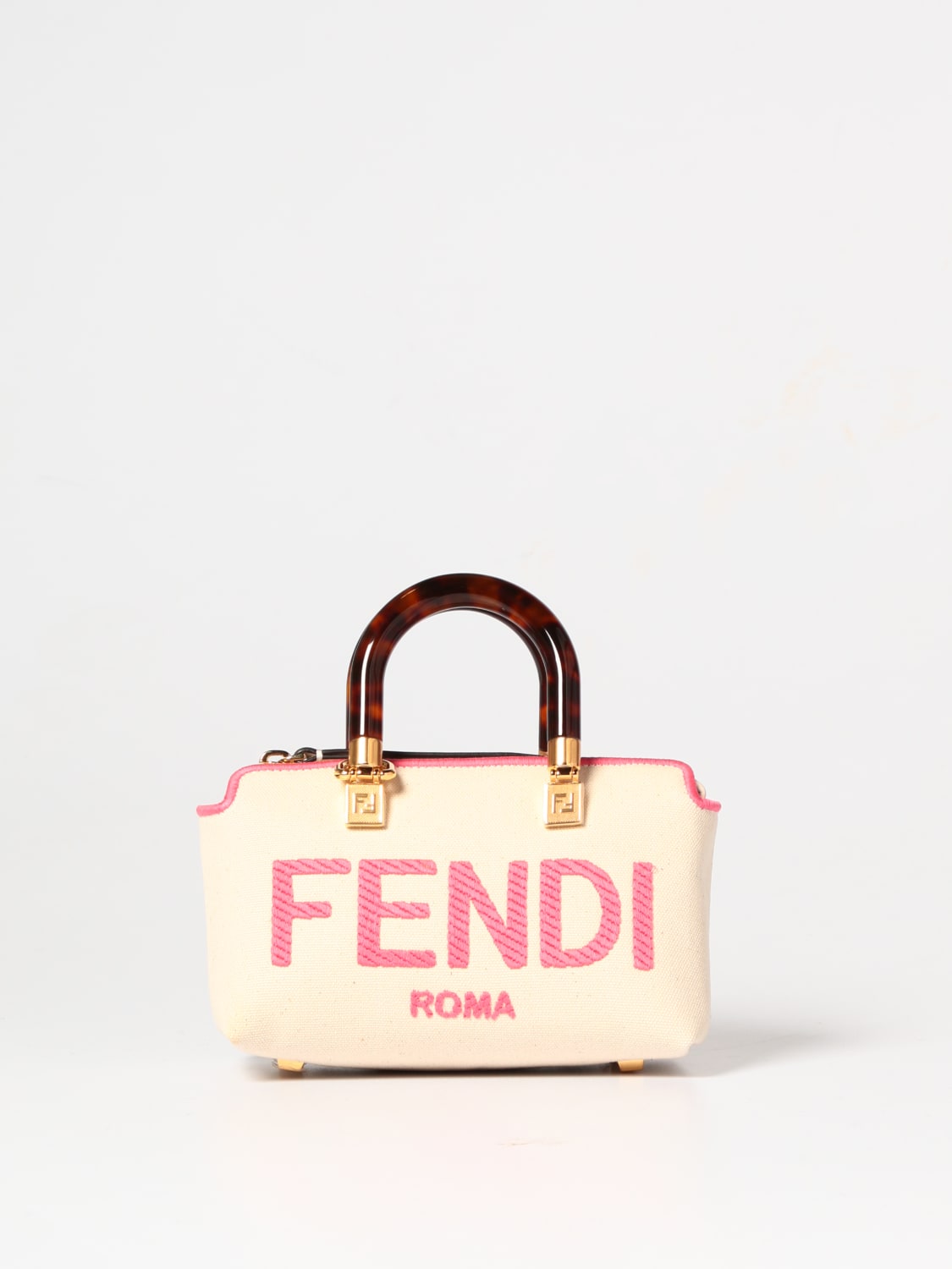 FENDI: Mini by The Way bag in canvas with embroidered logo - Pink