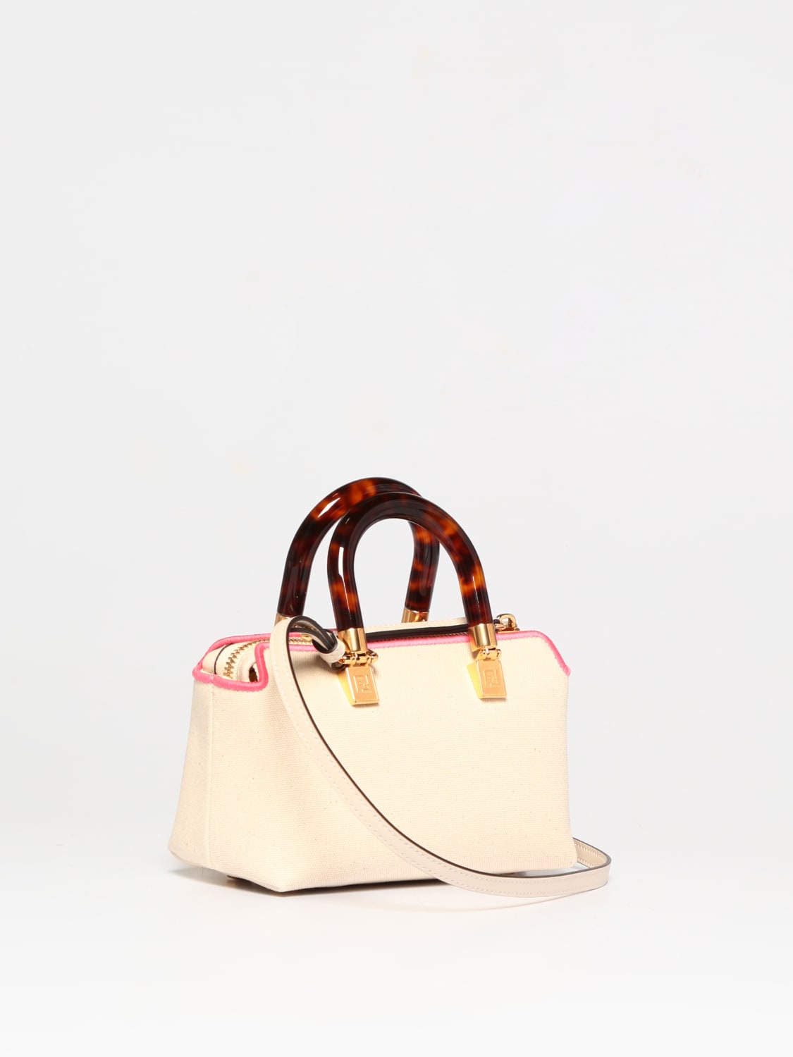 FENDI: Mini by The Way bag in canvas with embroidered logo - Pink