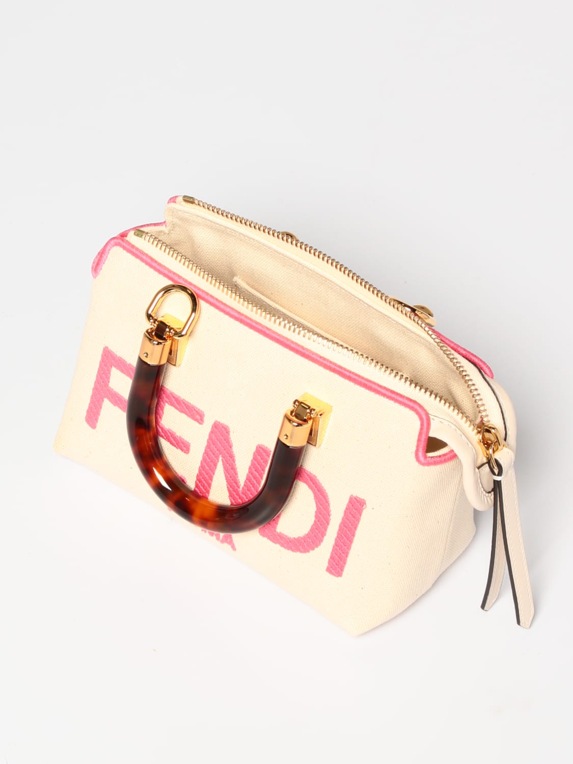 FENDI: Mini by The Way bag in canvas with embroidered logo - Pink