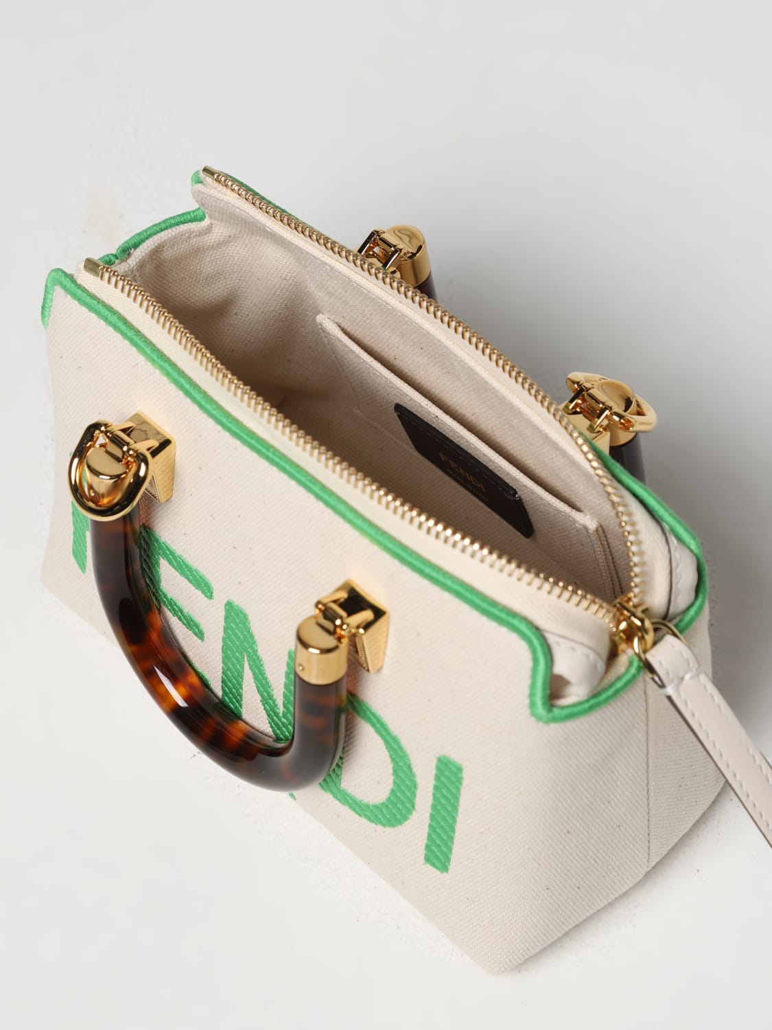 FENDI: Mini by The Way bag in canvas with embroidered logo - Green ...