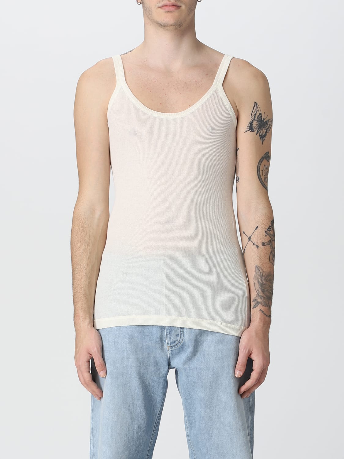 Bottega Veneta® Men's Stretch Cotton Ribbed Tank Top in Light grey melange.  Shop online now.
