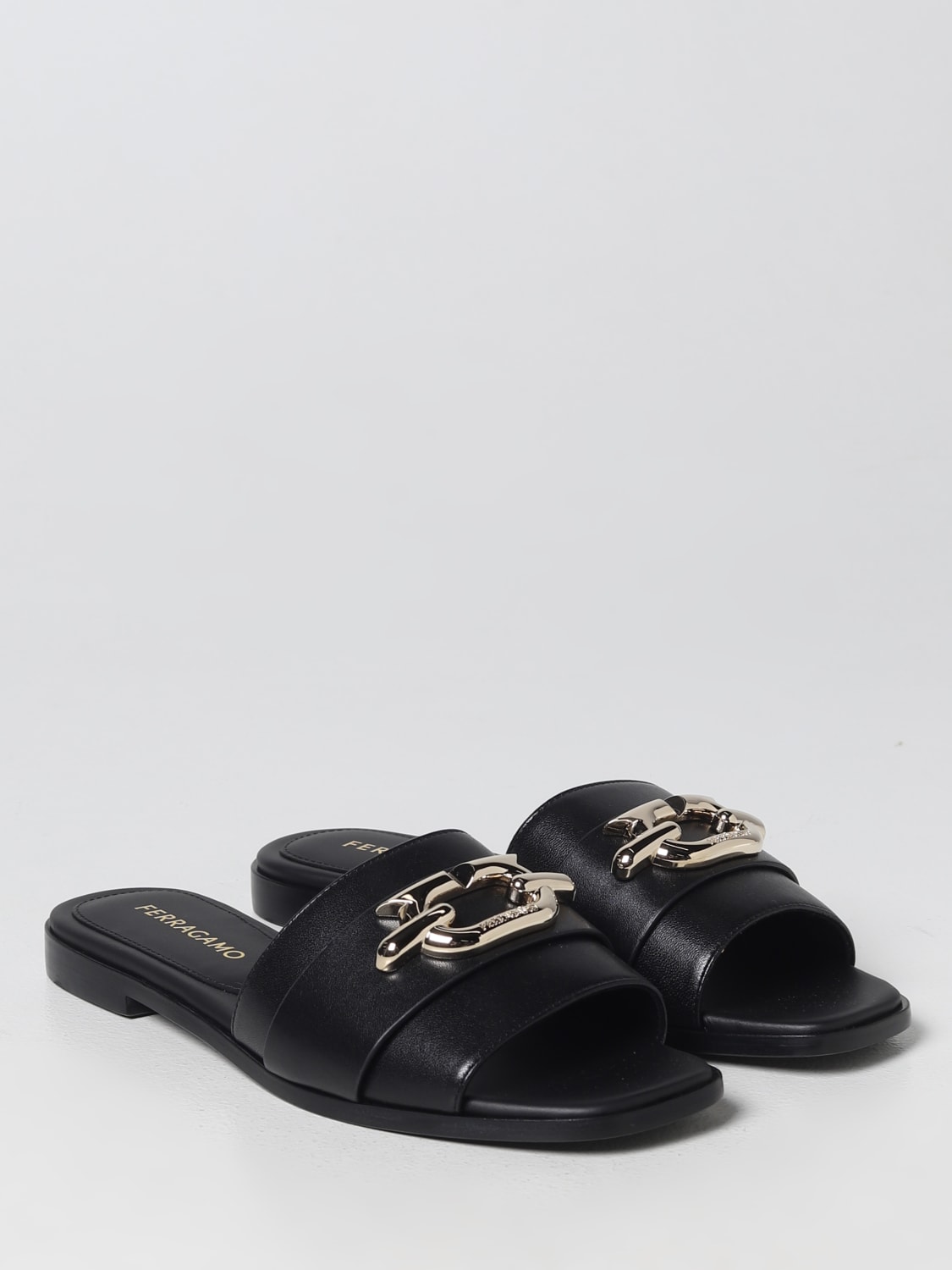 FERRAGAMO: slides in nappa - Black  FERRAGAMO flat sandals 01G170 763941  online at