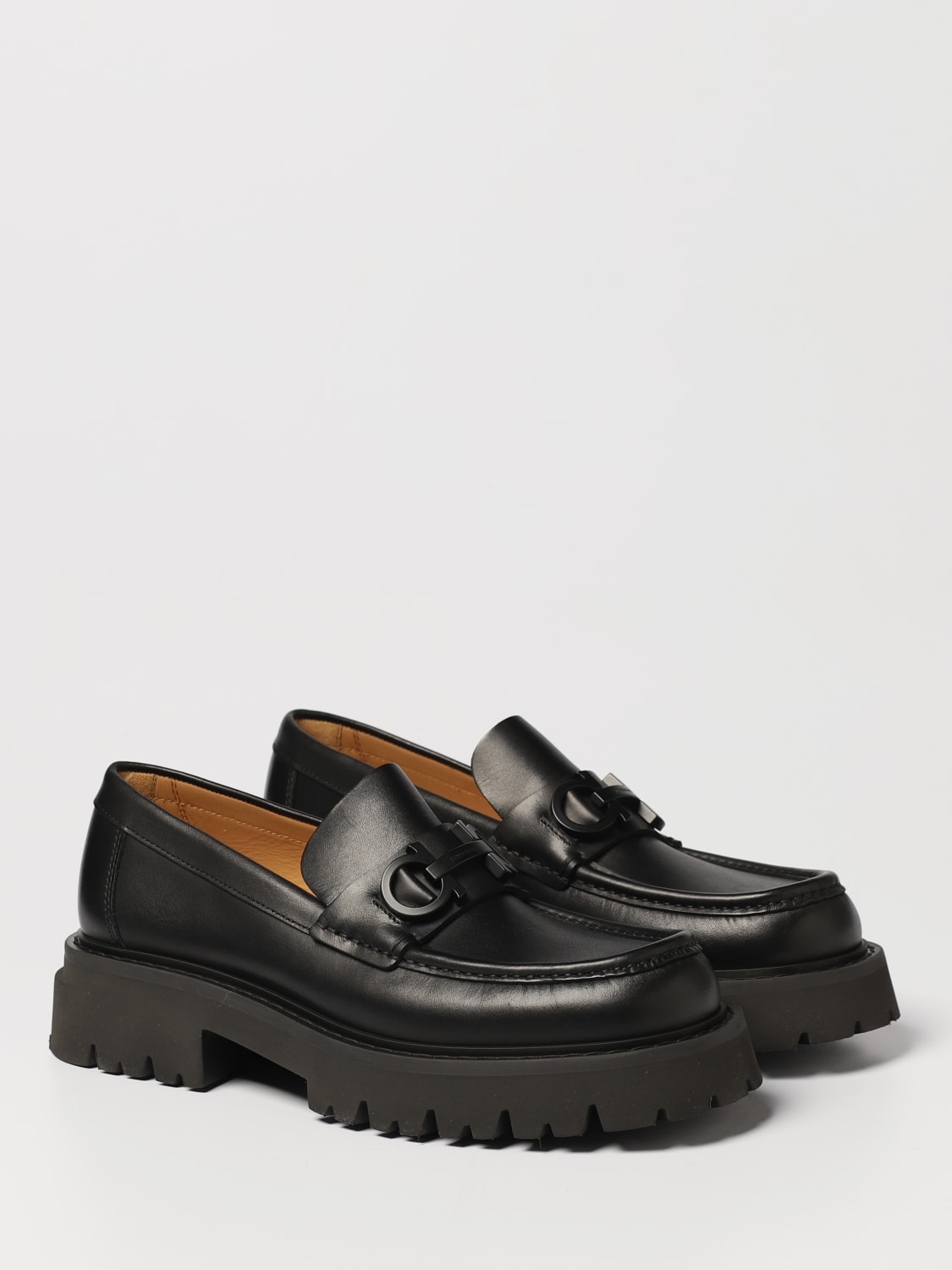 FERRAGAMO: leather loafers with Gancini horsebit - Black | FERRAGAMO ...