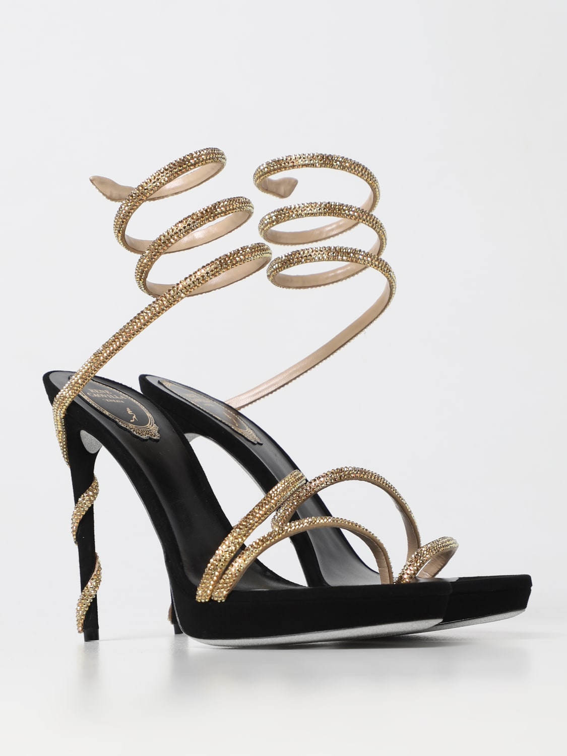 Renè Caovilla Margot sandals in suede with all over rhinestones