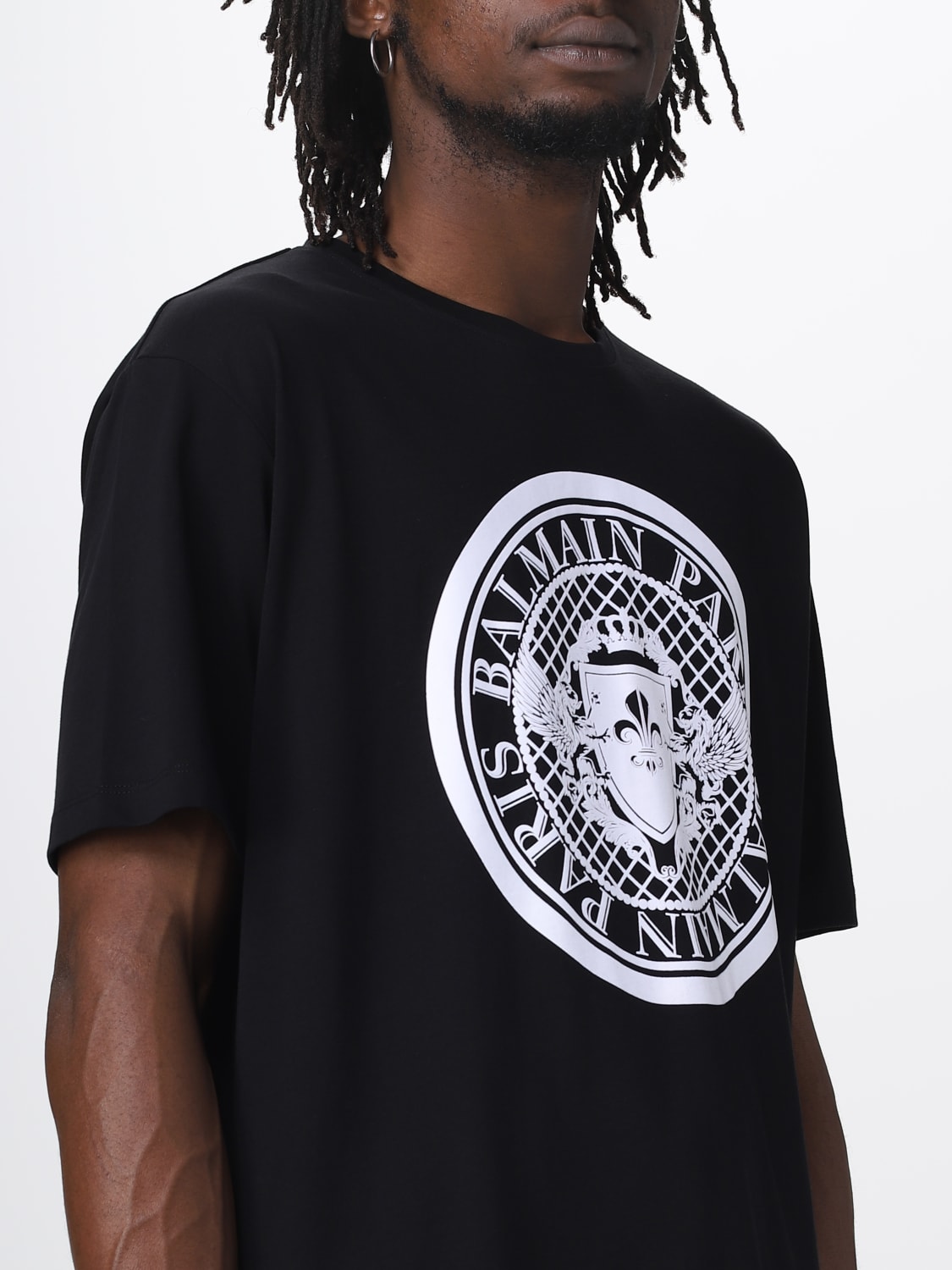 BALMAIN: Coin Flock T-shirt in cotton - Black | BALMAIN t-shirt 