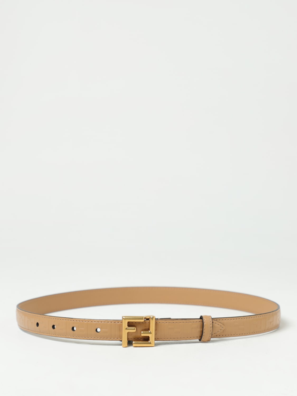 FENDI: FF leather belt with embossed FF logo - Beige