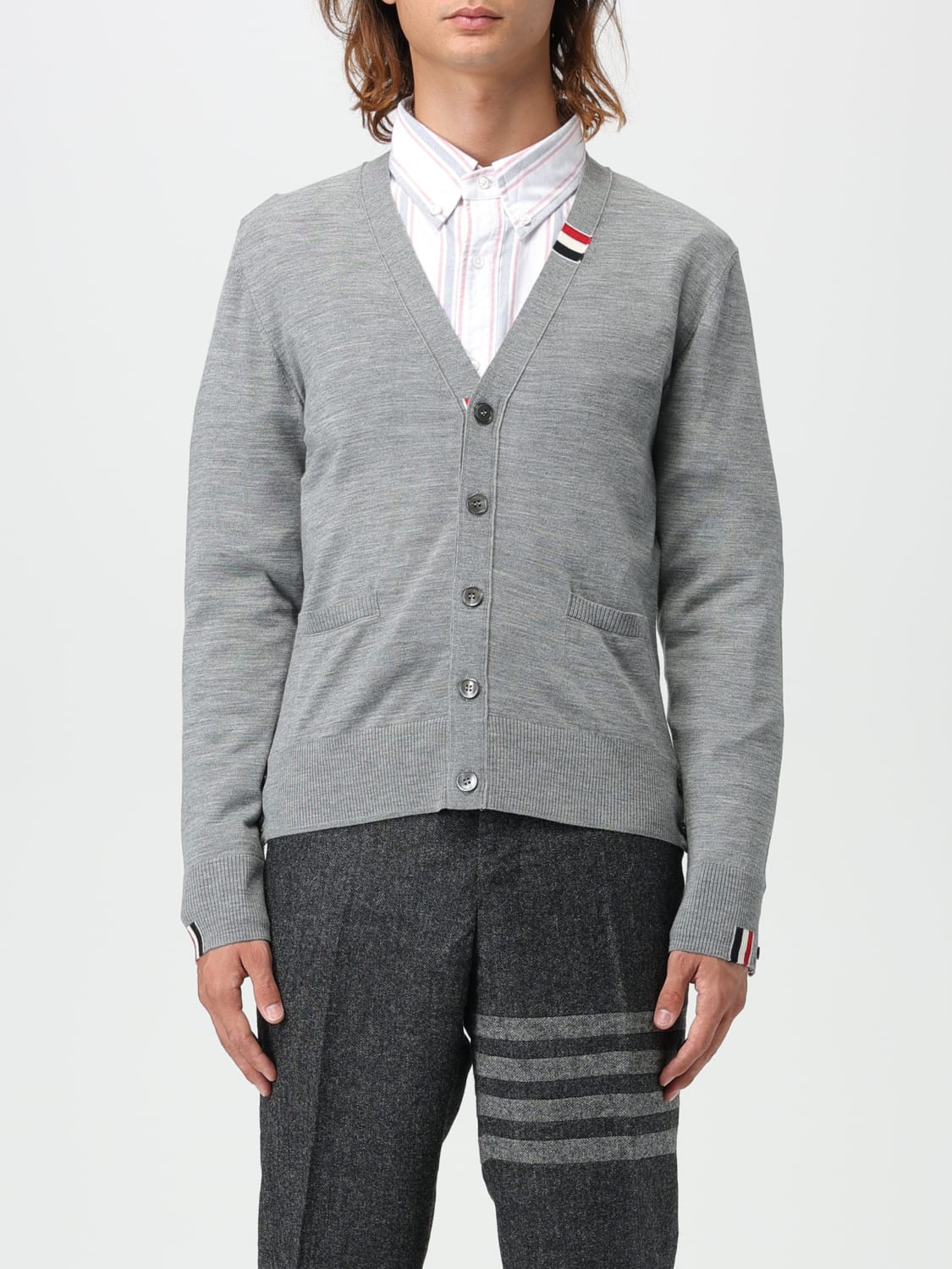 THOM BROWNE Outlet: cardigan in wool blend - Grey | THOM BROWNE