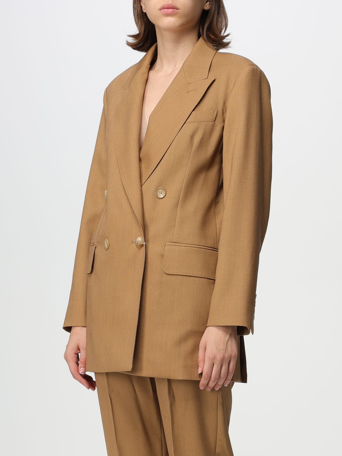 MAX MARA: double-breasted blazer in wool blend - Camel