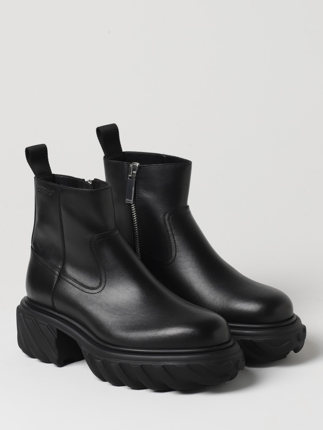 OFF-WHITE: Tractor Motor ankle boots in leather with zip - Black