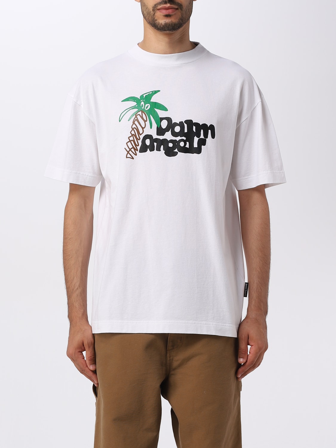 PALM ANGELS: cotton t-shirt with printed logo - White