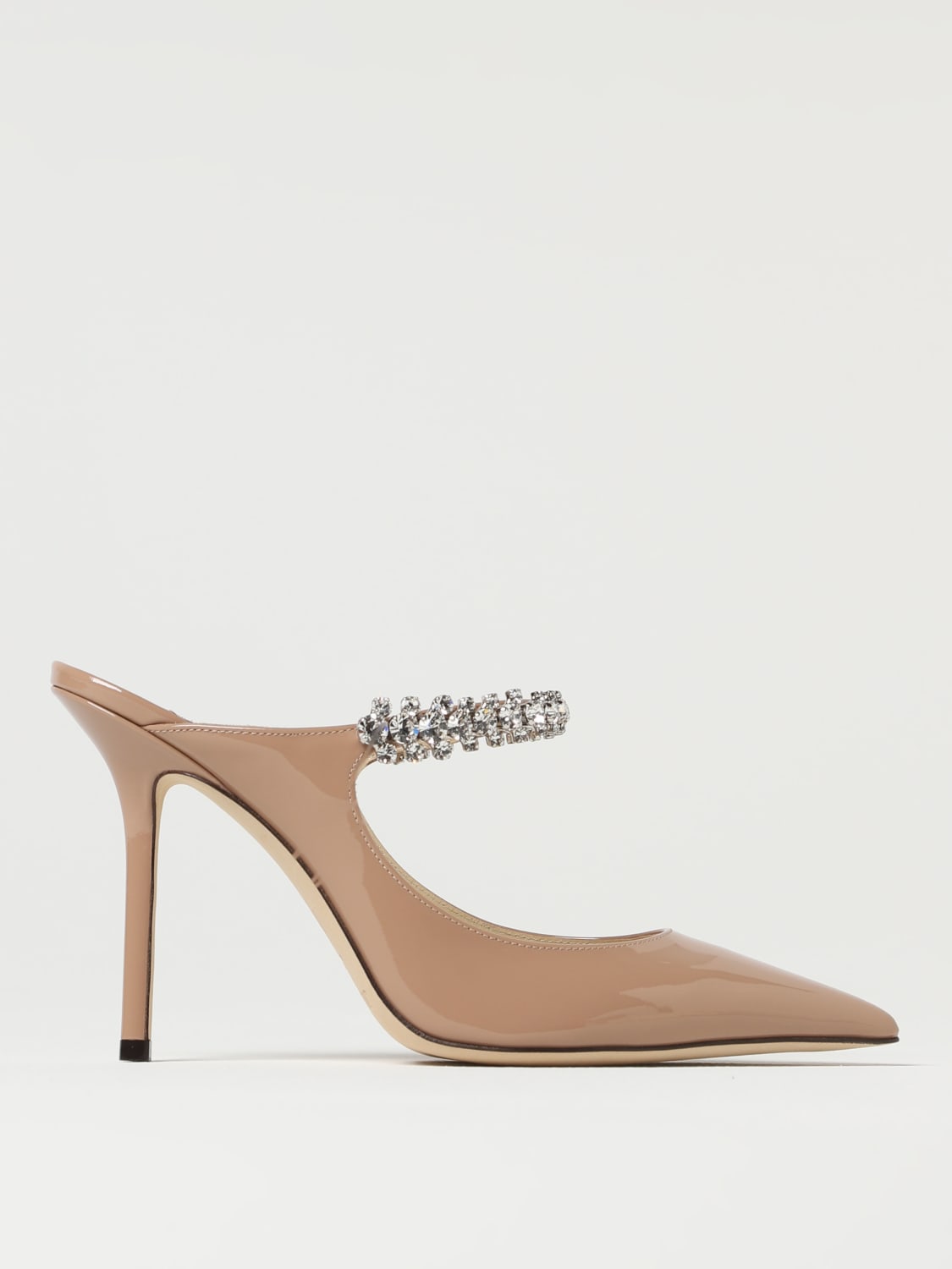 JIMMY CHOO: Bing mules in patent leather with rhinestone crystals ...