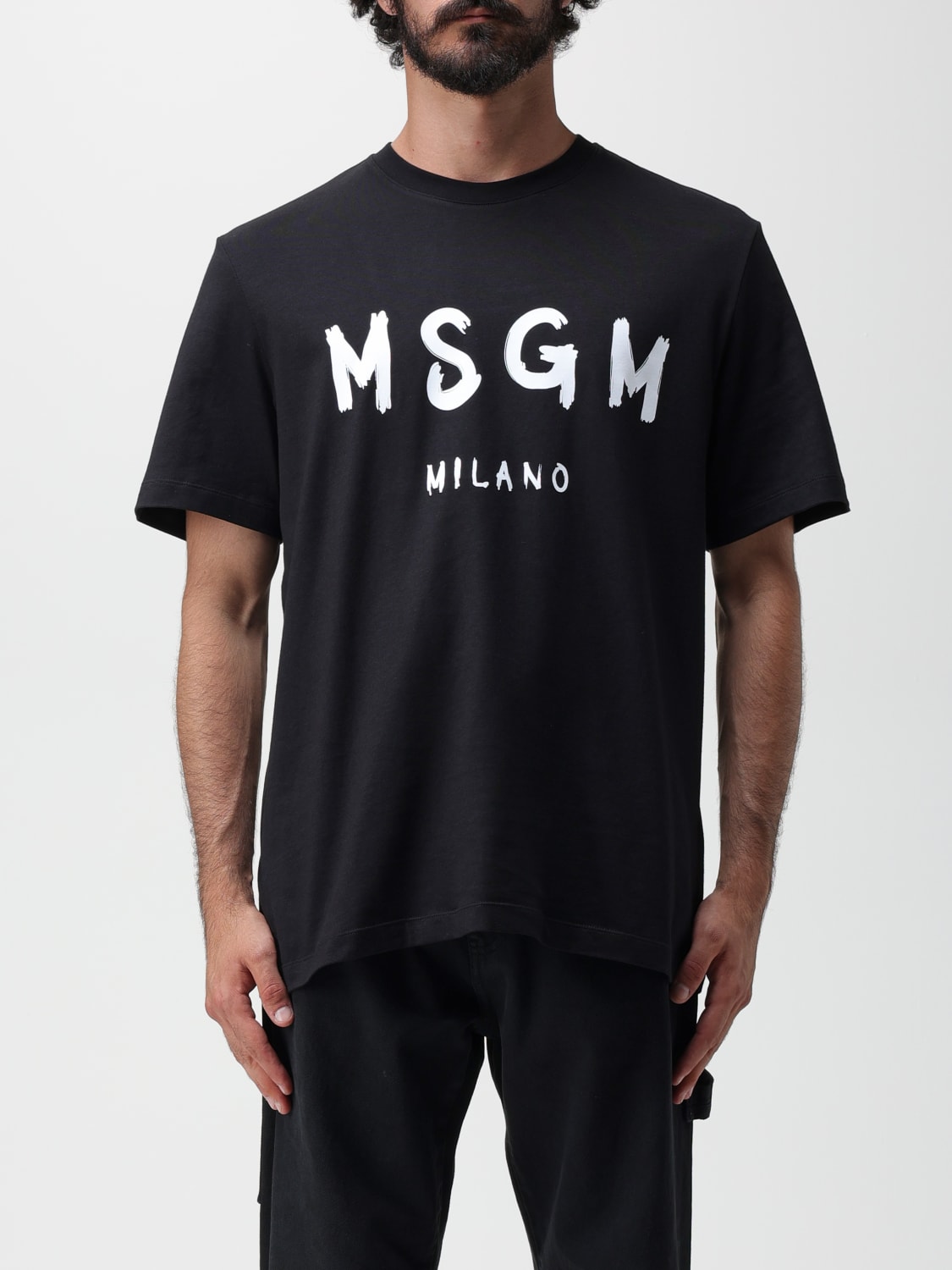 MSGM: cotton t-shirt with printed logo - Black | MSGM t-shirt ...