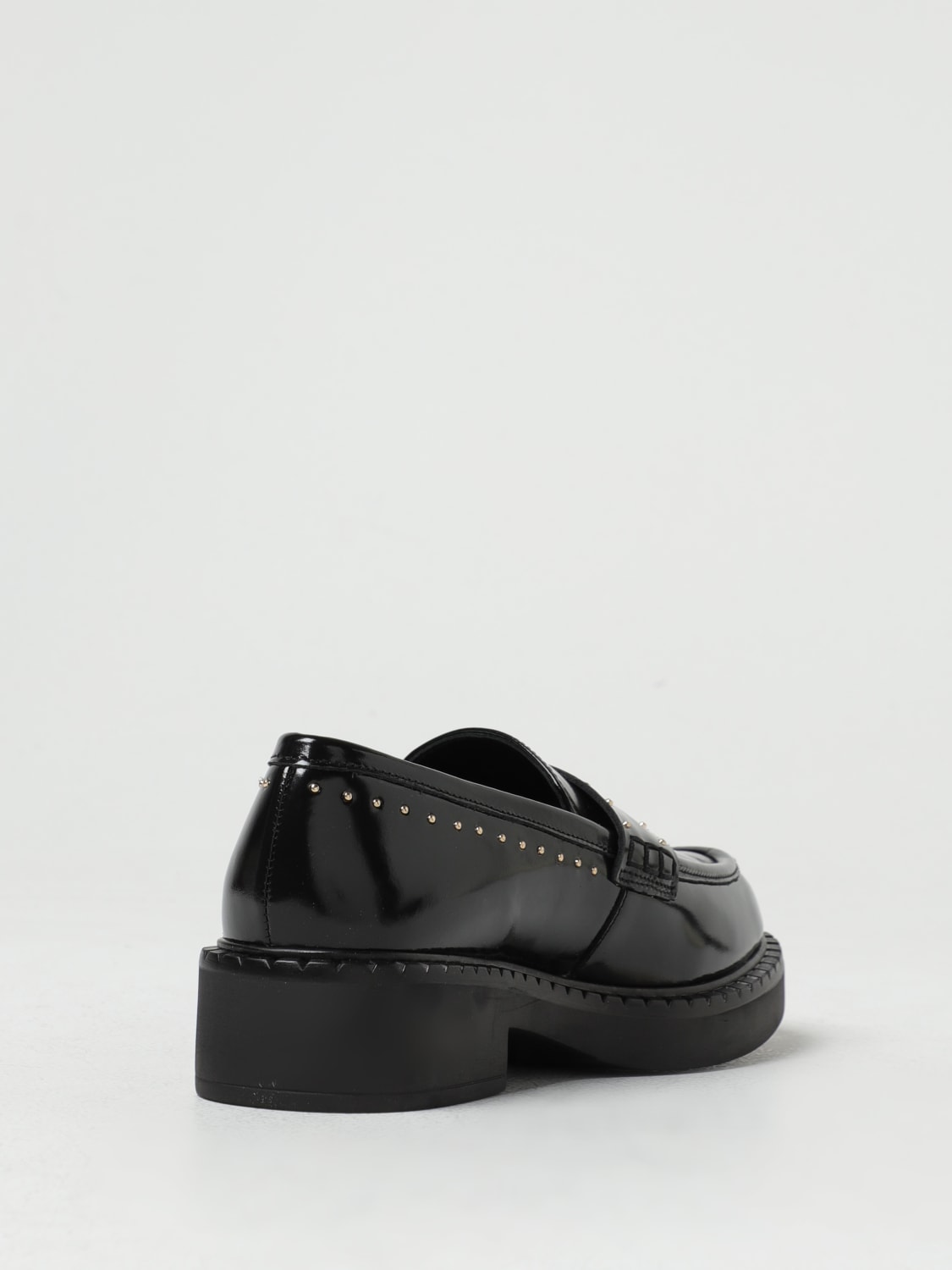 TWINSET: moccasins in shiny leather with studs - Black | Twinset ...