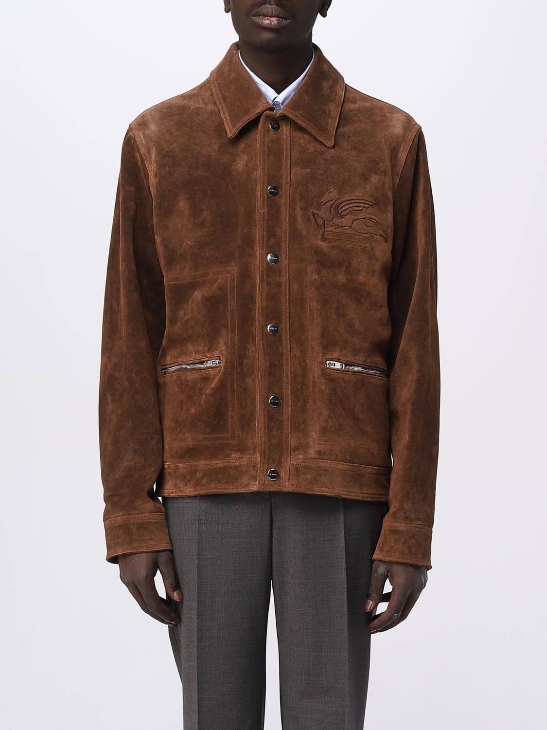Etro -  jacket in suede with embroidered logo