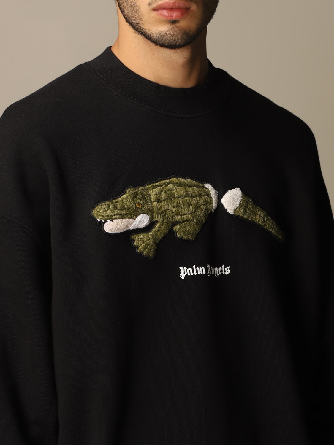 Palm Angels Croco Crocodile Embroidered Patch Sweatshirt Black