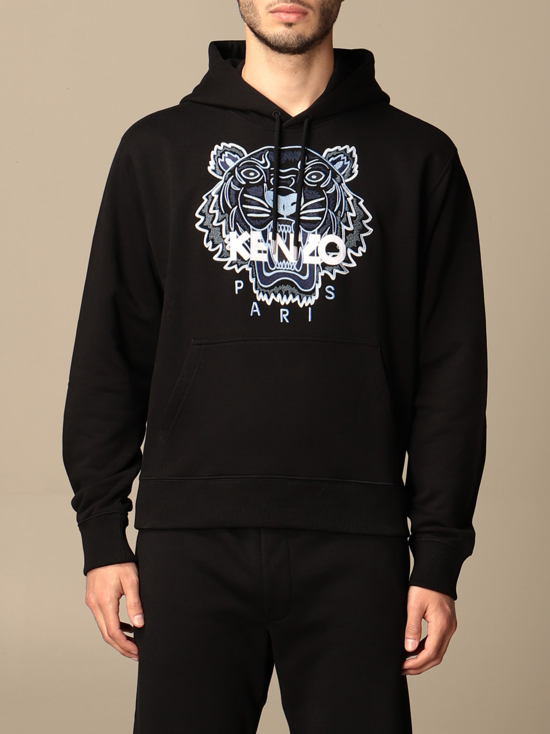 Kenzo Tiger-appliqué cotton hoodie - Black