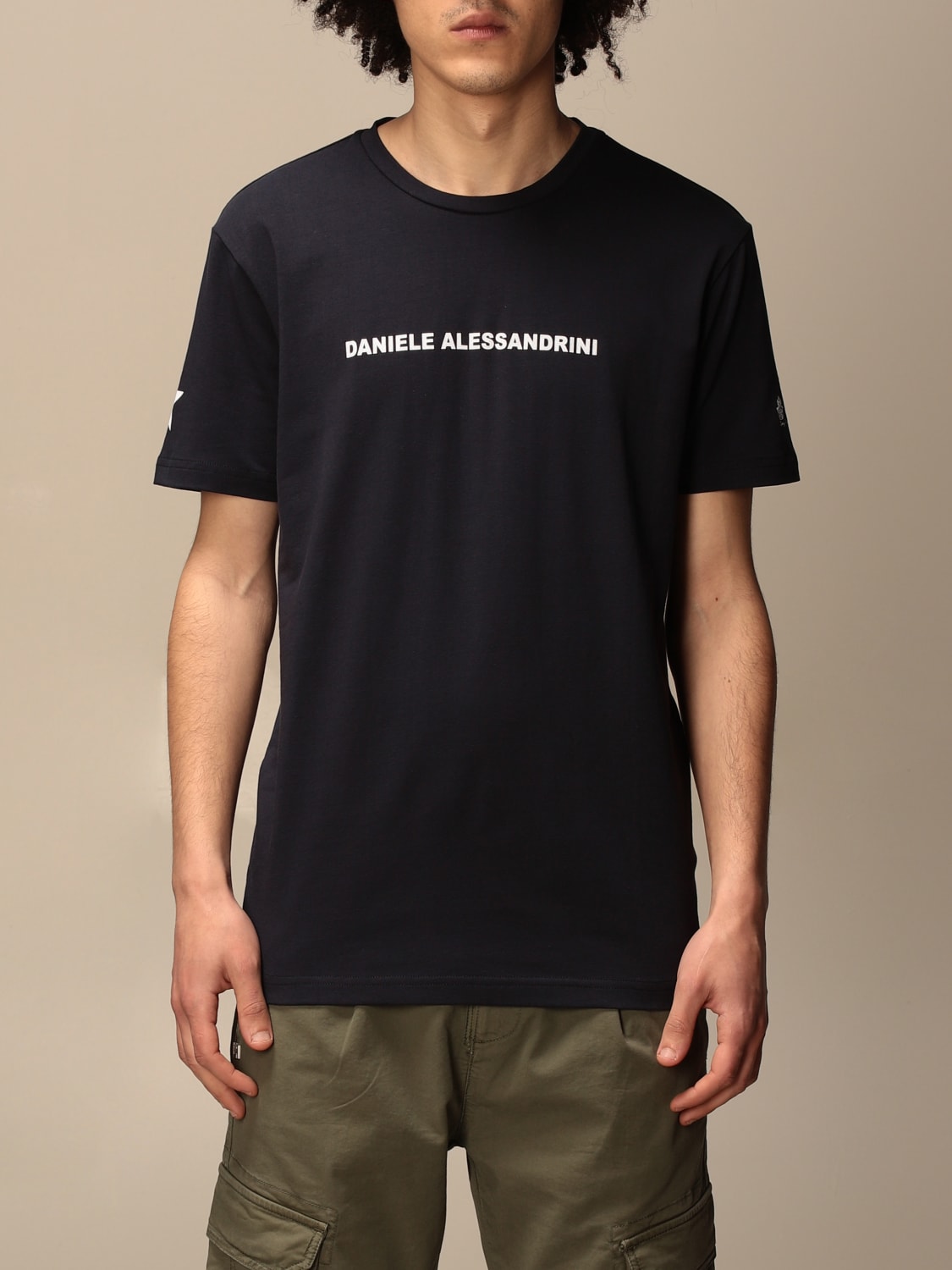 DANIELE ALESSANDRINI: t-shirt with logo - Blue | DANIELE ALESSANDRINI t ...