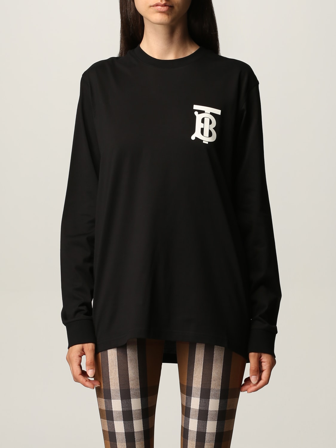 BURBERRY: cotton T-shirt with TB logo - Black  BURBERRY t-shirt 8024599  online at