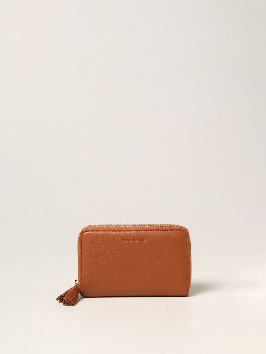 COCCINELLE Tassel wallet in grained leather Camel COCCINELLE