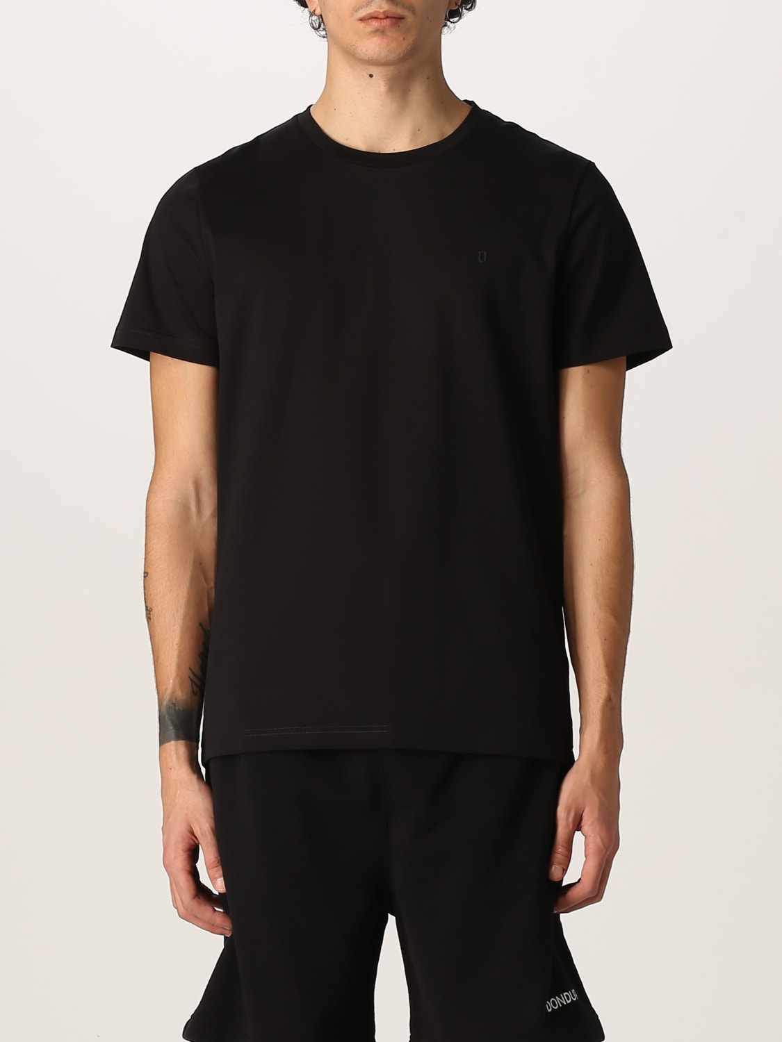 DONDUP: basic T-shirt with embroidered mini logo - Black | DONDUP t ...