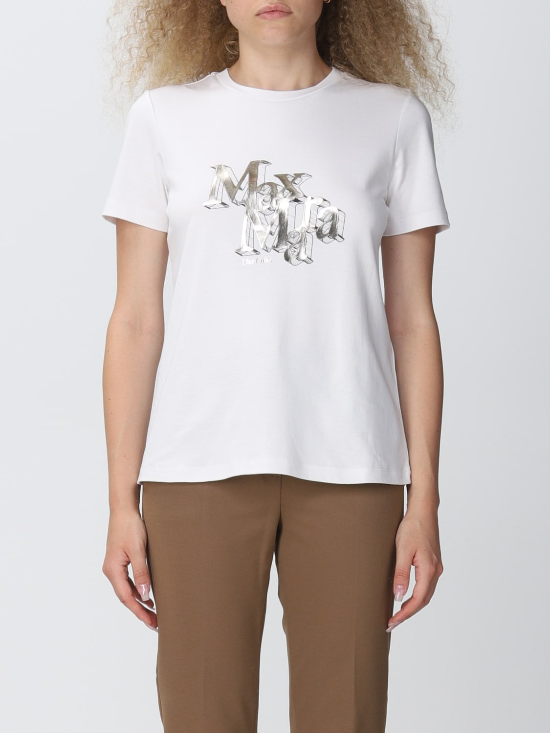 'S MAX MARA: S Max Mara t-shirt with laminated logo - Beige | 'S Max ...