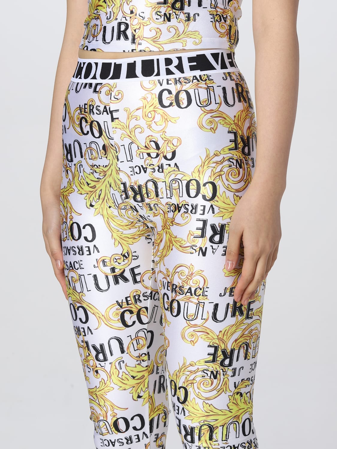 Versace Jeans Couture CINZ LOGO COUTURE - Leggings - Trousers -  white/goldcoloured/white 