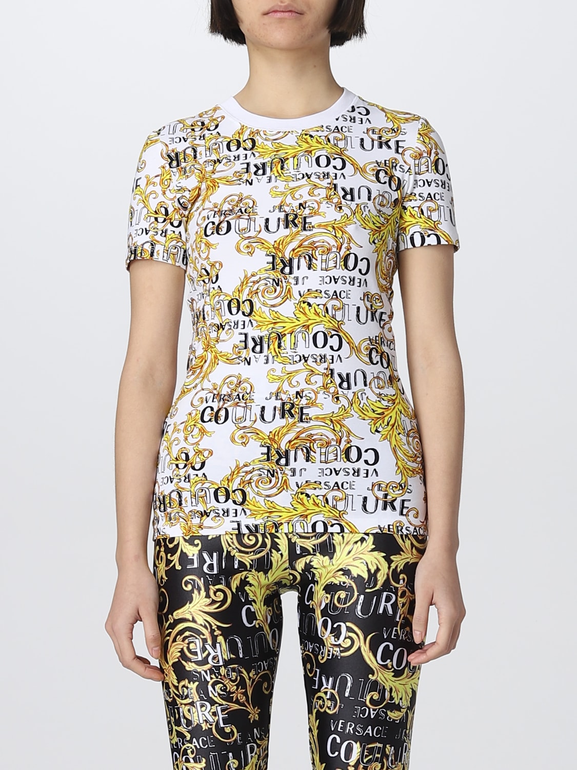 VERSACE JEANS COUTURE Outlet: T-shirt in printed stretch cotton