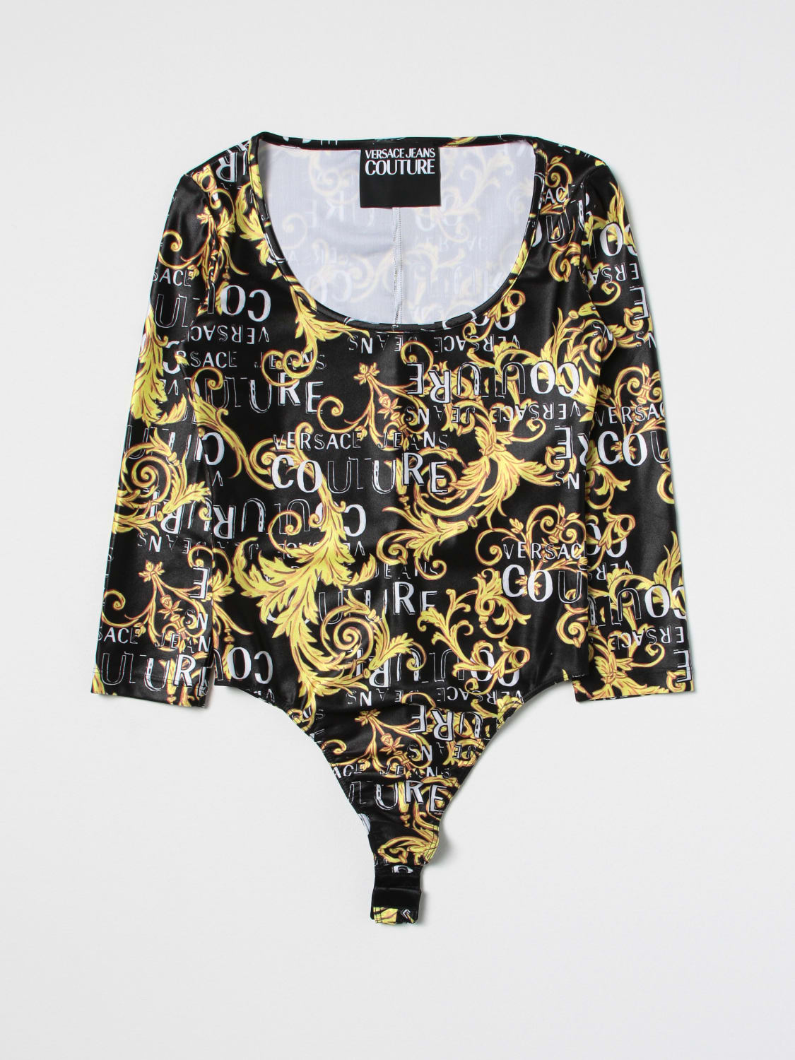 Versace Jeans Couture Long Sleeve Bodysuit in Black & Gold