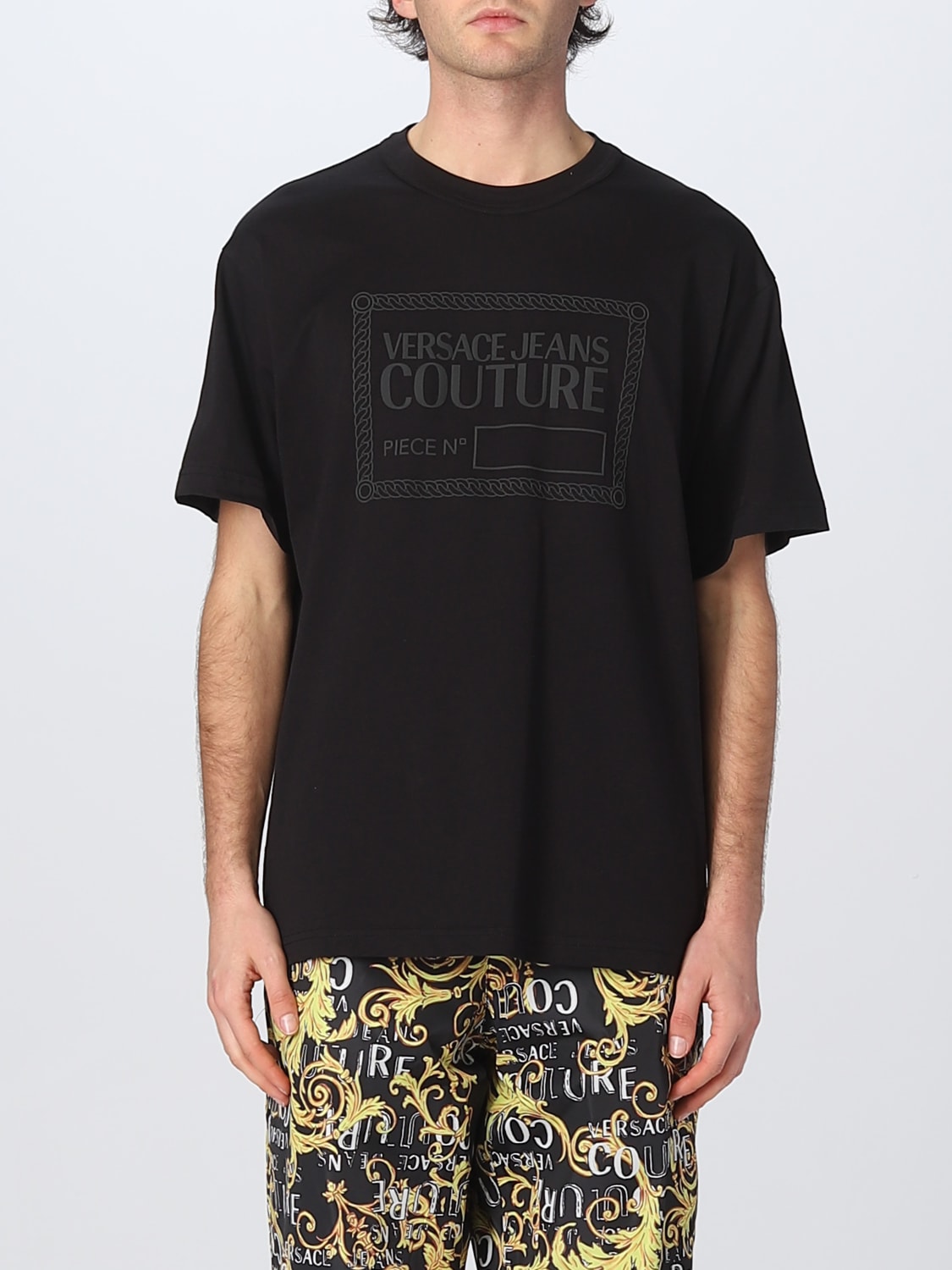 VERSACE JEANS COUTURE: T-shirt with big logo - Black | VERSACE JEANS ...