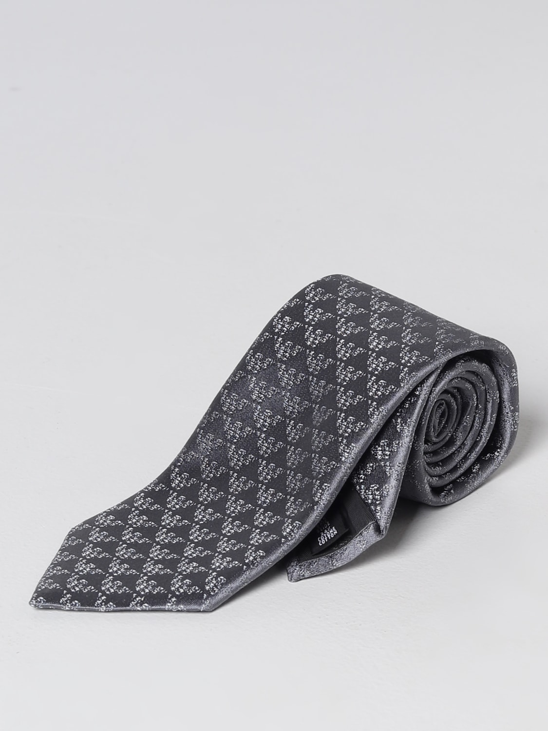 EMPORIO ARMANI silk tie with jacquard logo Grey EMPORIO