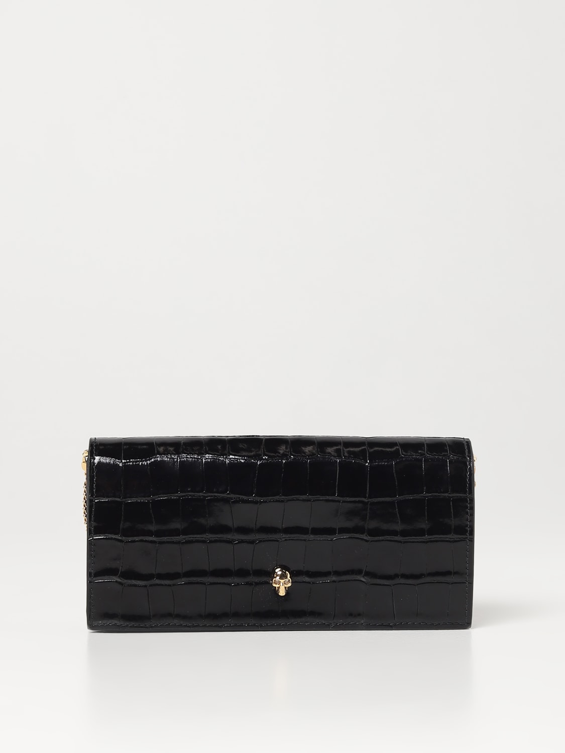 ALEXANDER MCQUEEN: wallet bag in crocodile-print brushed leather